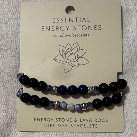 NWT essential energy stone set of two bracelets lava rock - Picture 1 of 7